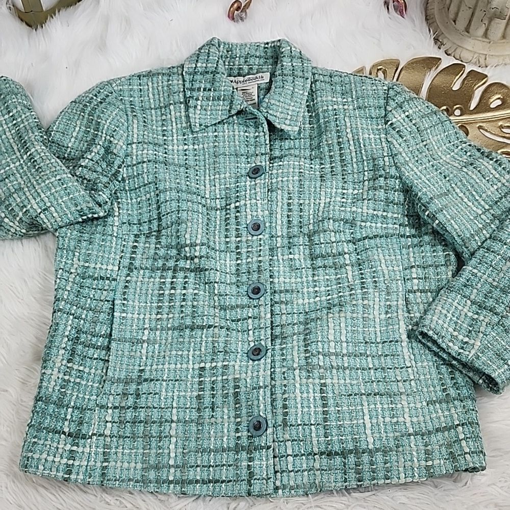 Vintage Aqua Tweed Wool Blend Jacket